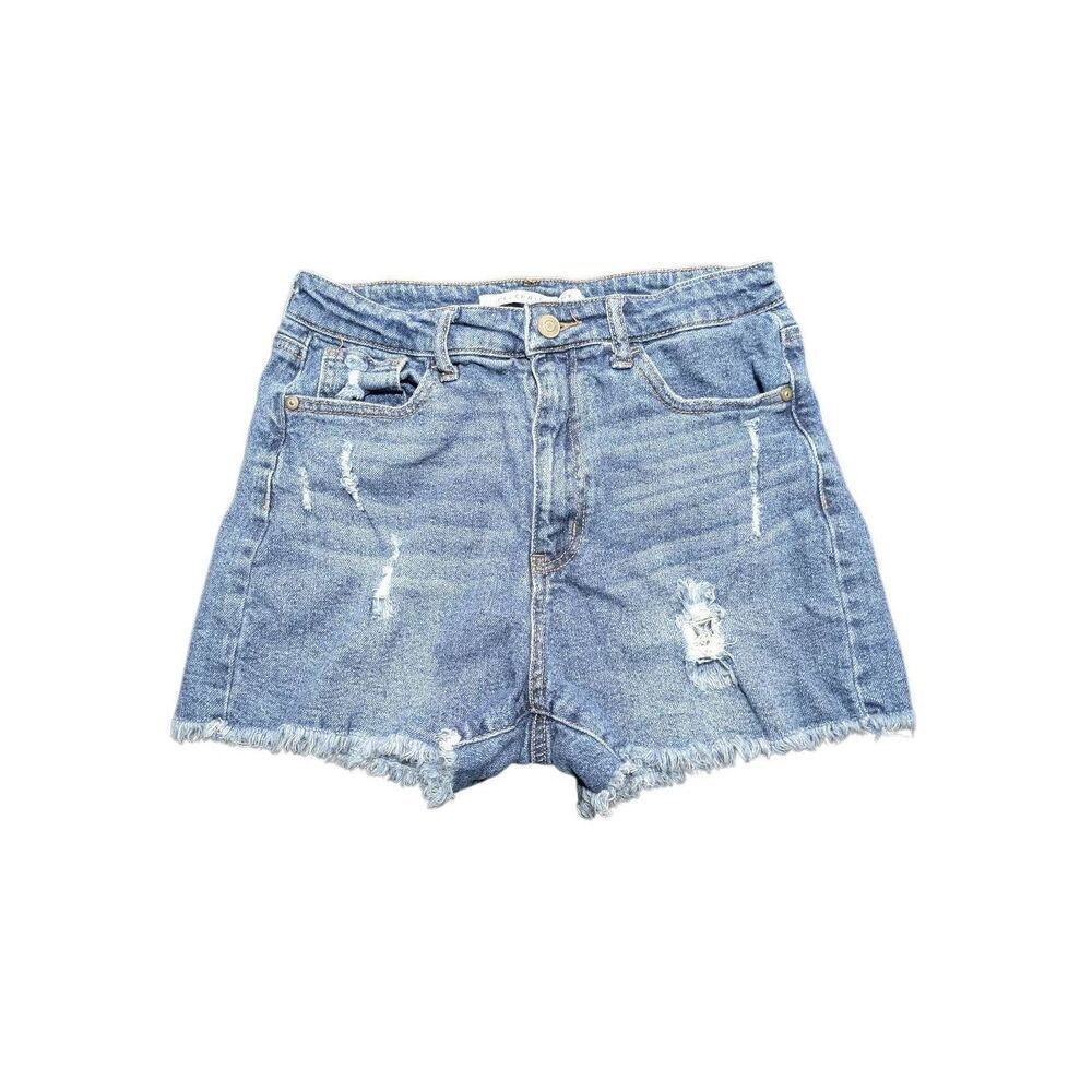 Celebrity Pink Juniors High Rise Fray Hem Denim Shorts, Sizes 4 (per measurement